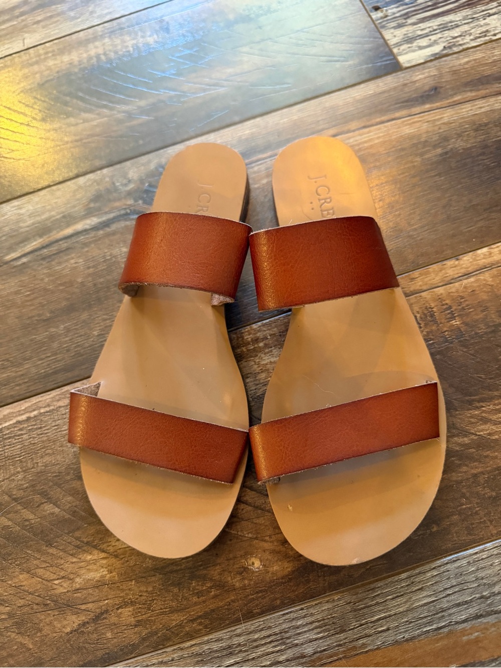 J. Crew Two-Strap Leather Slide Sandals in Cognac - size 6